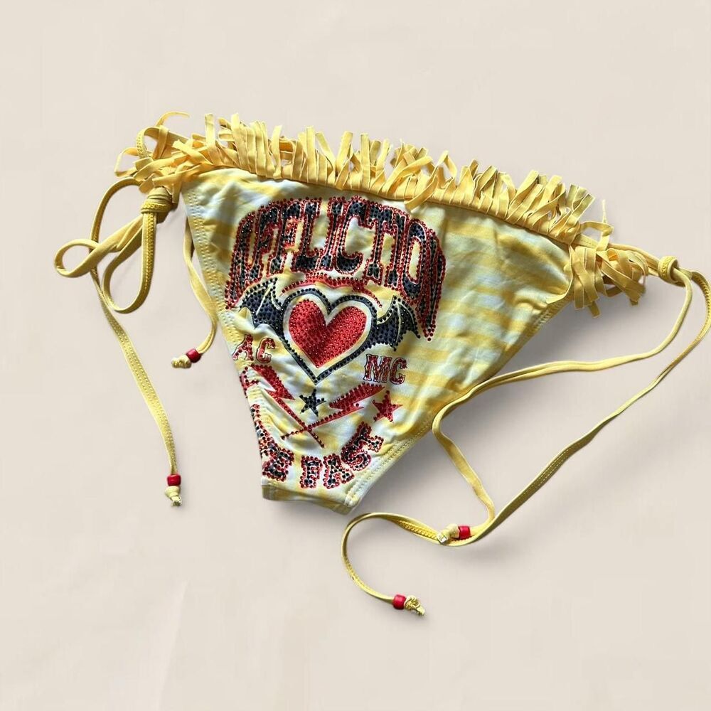Affliction Yellow Fringe Statement Bikini Bottoms| Size XS McBling Y2K